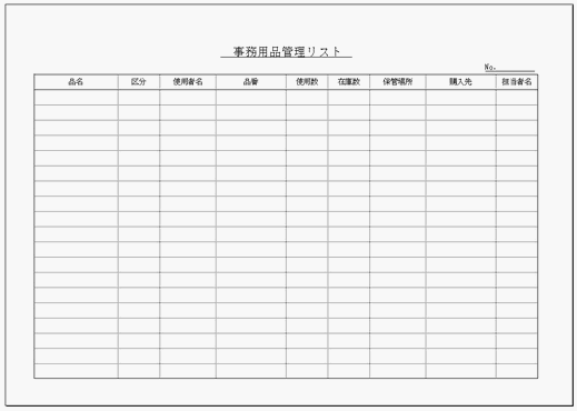 Excelで作成した事務用品管理リスト