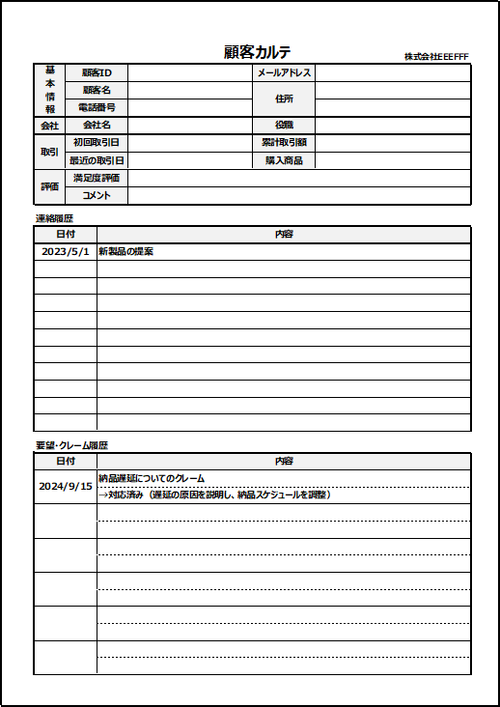 顧客カルテの雛形2
