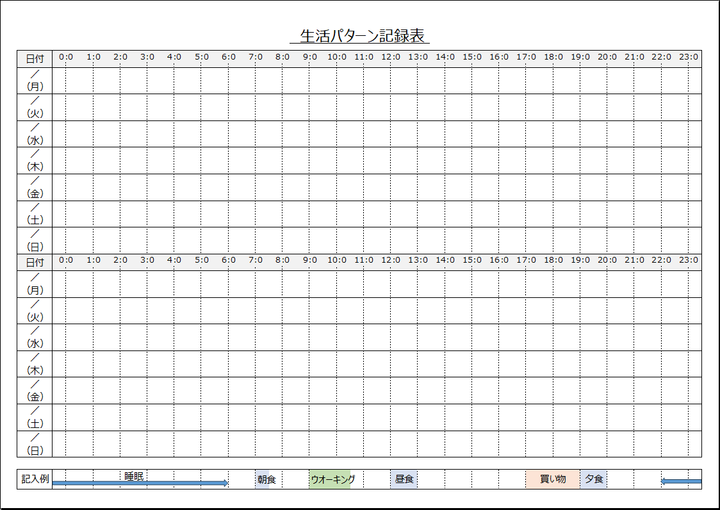 記入例入り生活パターン記録表